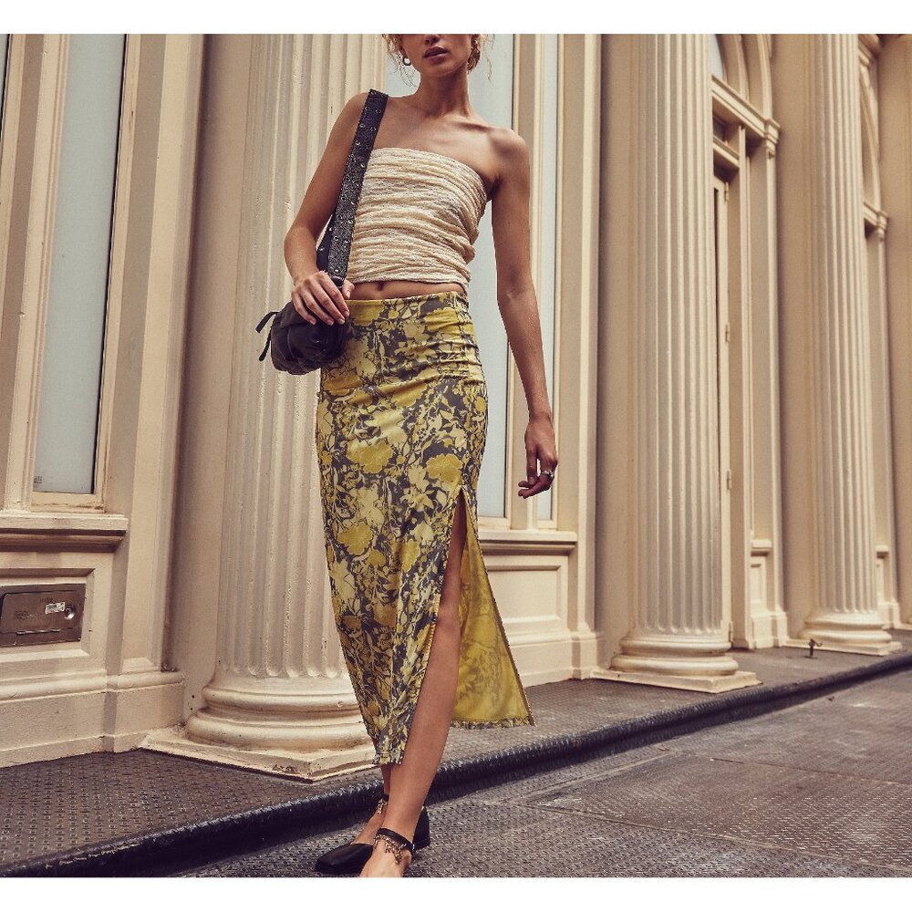 Free People Yellow and Gray Midi Skirt - Picture 1 of 11